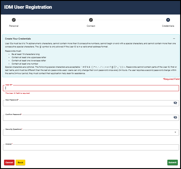 Registro de IDM: crear ID de usuario