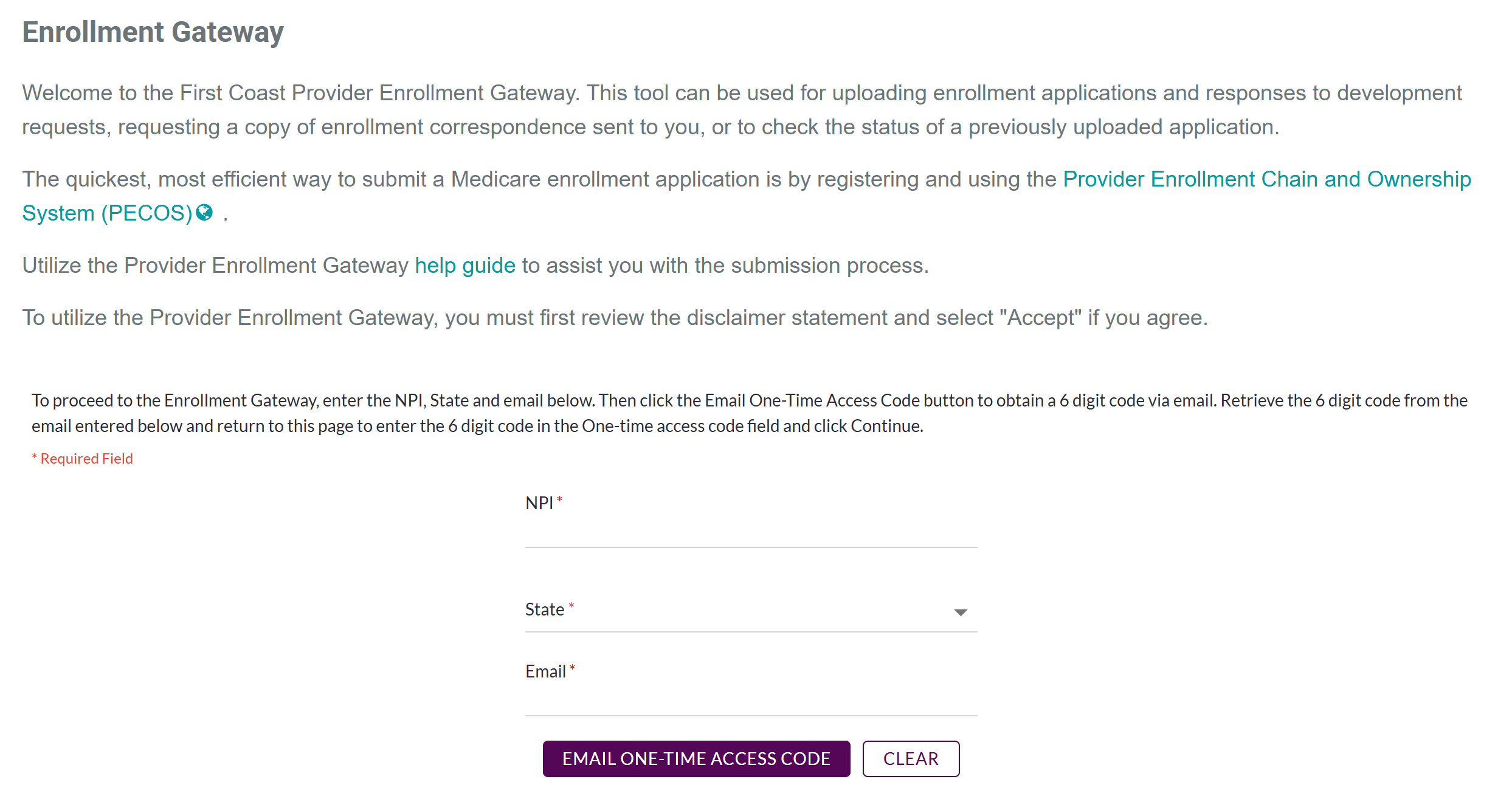Email one time access code page