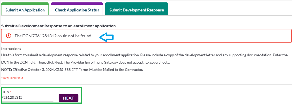 Dev error message