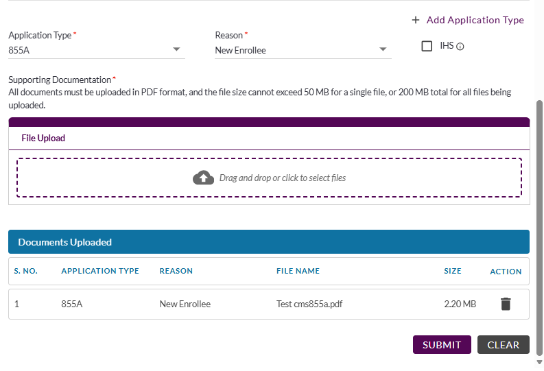 Submit app screen