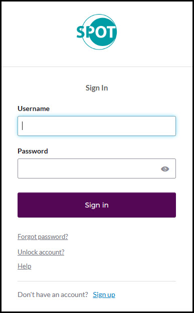 SPOT sign in screen