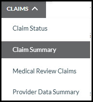 claim summary menu 