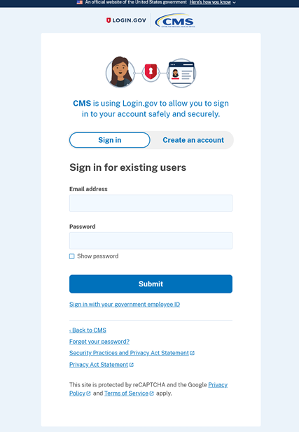 Página de inicio en login.gov 