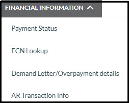 Menú de información financiera