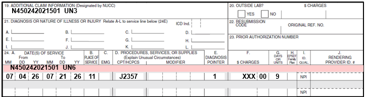 Image of CMS-1500 claim form showing 2 NDC #