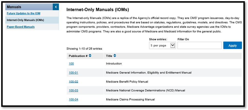 Image of the CMS Internet Only Manuals (IOMs)