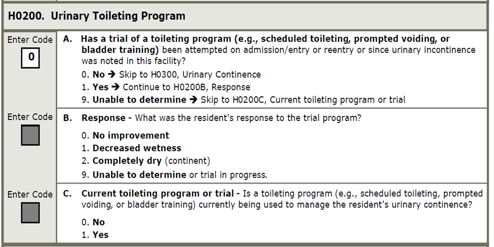 screen shot of H0200 Urinary Toileting Program