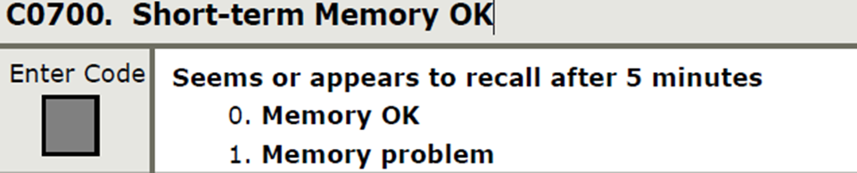 screen shot of C0700 Short-term Memory OK