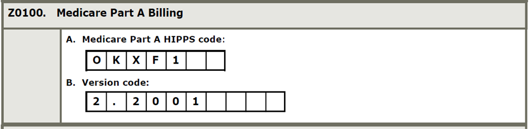 captura de pantalla de Z0100 Facturación de Medicare Parte A