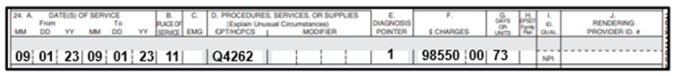 Block 24 of 1500 claim form billing for claim 1