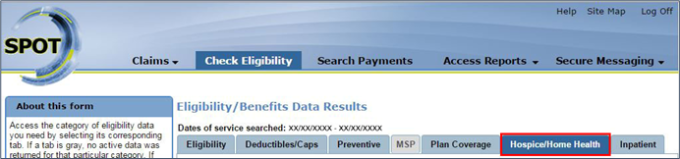 Hospice/Home Health tab