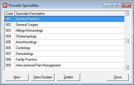 Provider specialty