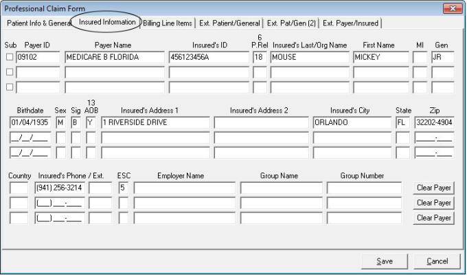 Claim entry: Insured info