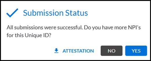 Successful submission status screen