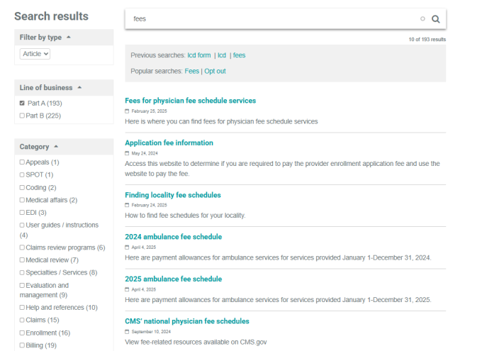 search results