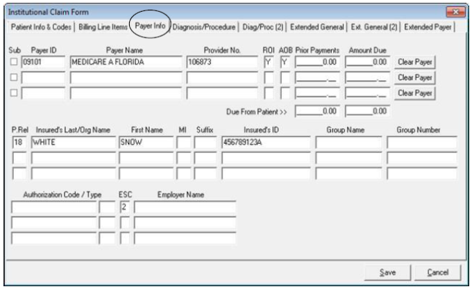 Institutional claims Payer info