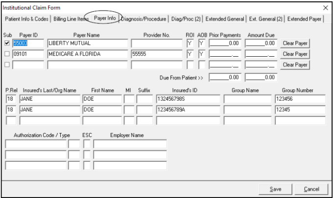 Institutional MSP Payer info
