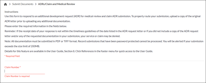 Submit Documents - ADRs/Claim and Medical Review