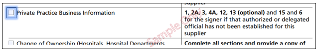 Picture of part of the application. Select Private Practice Business Information.