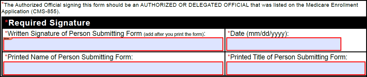 Required signature block