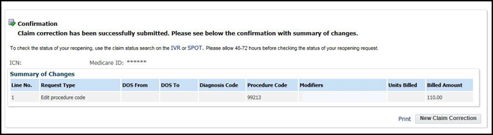 confirmation screen